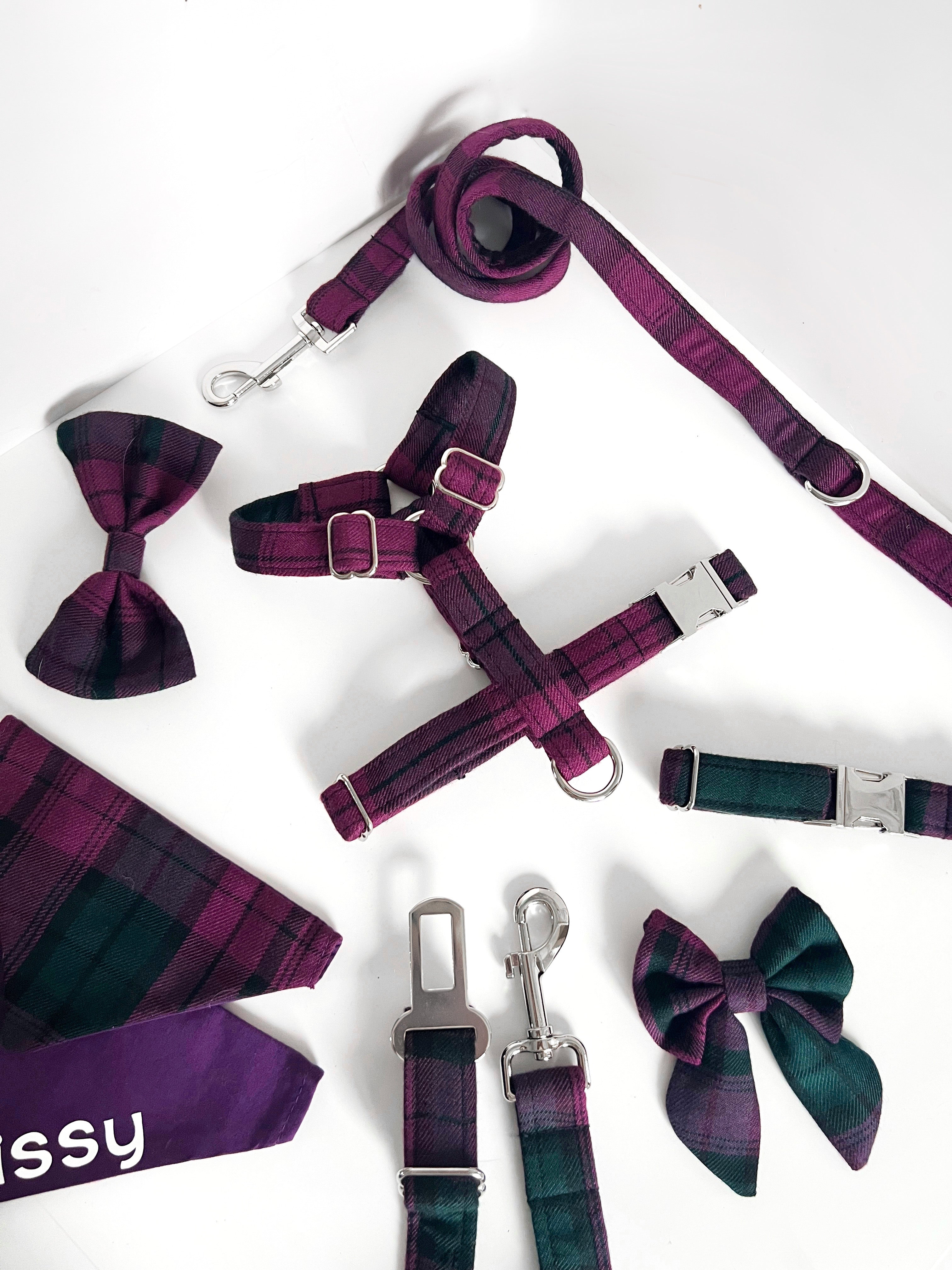 Purple Tartan Dog Walking Accesories Handmade Plaid Pet Products RusaBooPooch