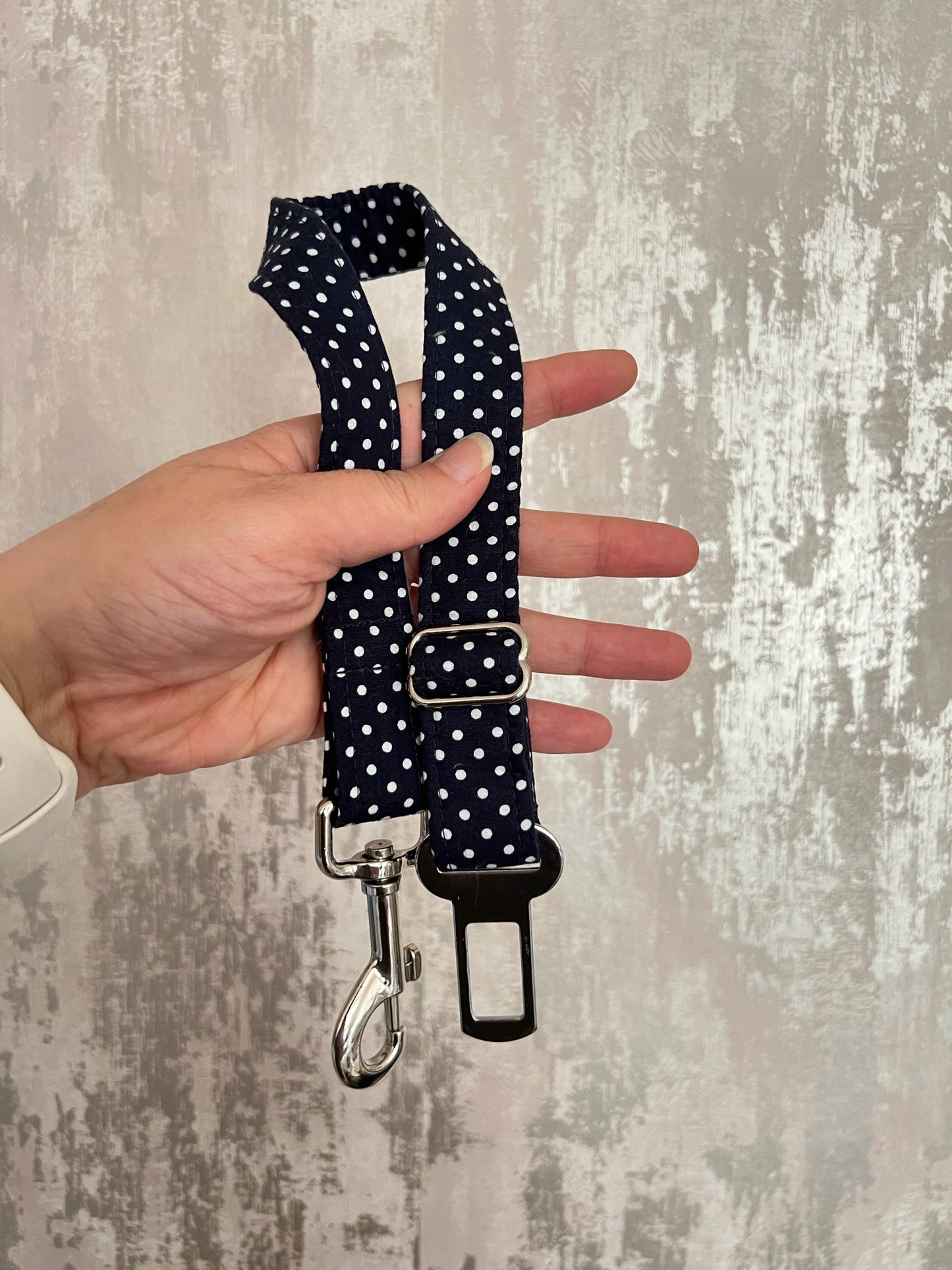 Seatbelt | Fabric - Navy Polka Dots