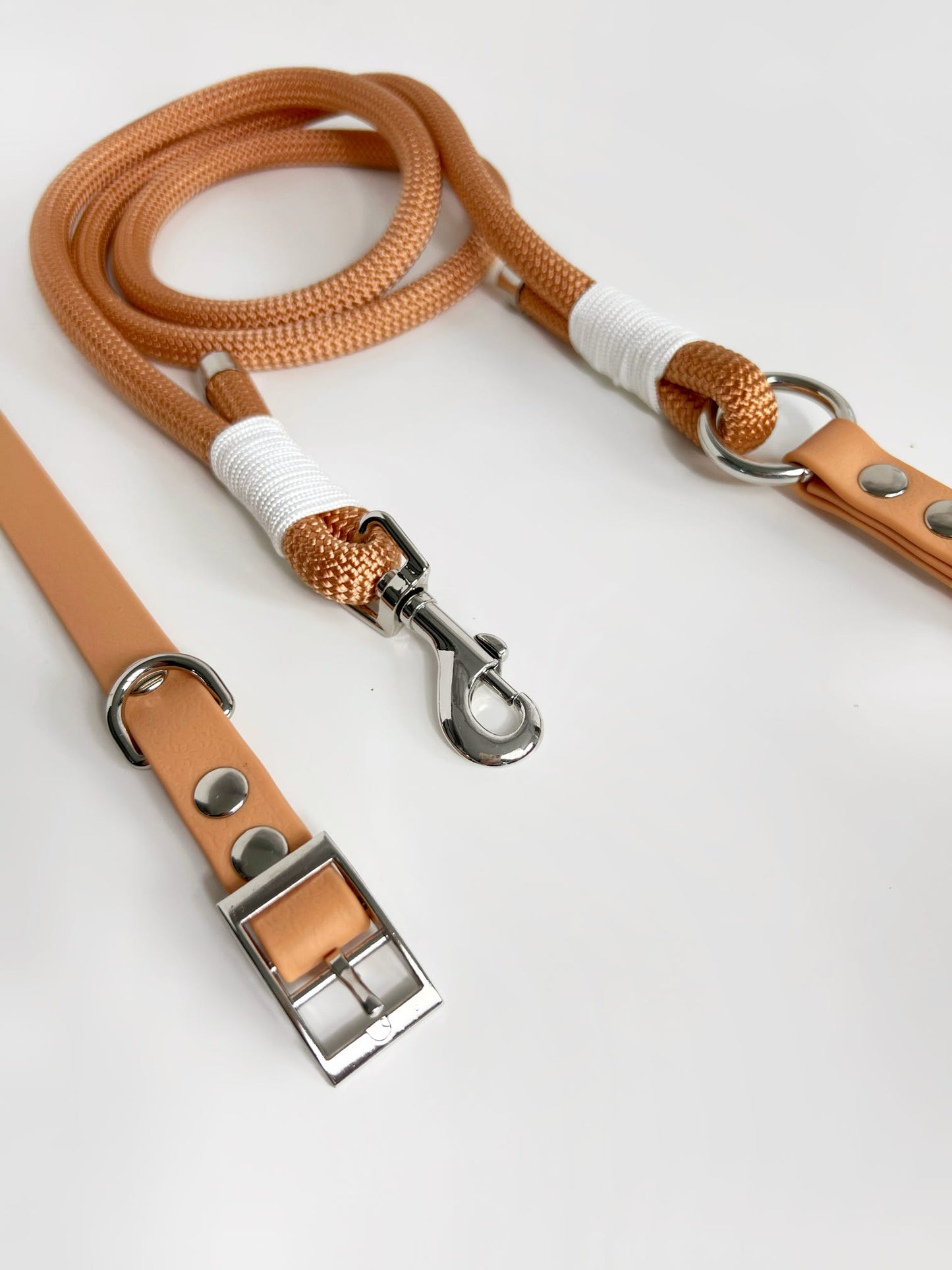 Peach waterproof collar and rope lead