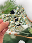 Green floral velcro dog bow - The secret garden