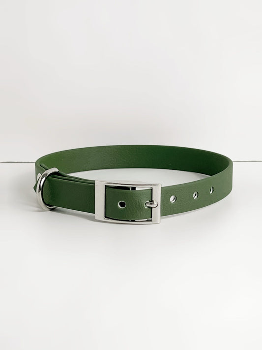 Khaki green vegan leather handmade waterproof dog collar