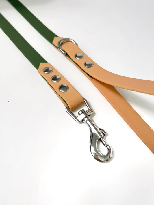 Green and peach handmade waterproof dog lead