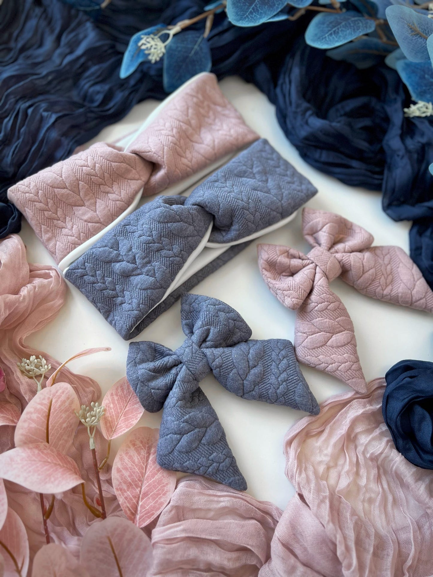 Custom Made | Sailor Bow - Light Pink Cable Knit