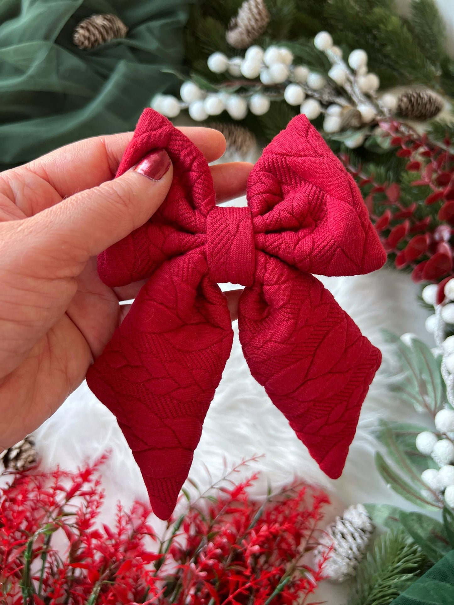 Cable Knit | Bow - Red