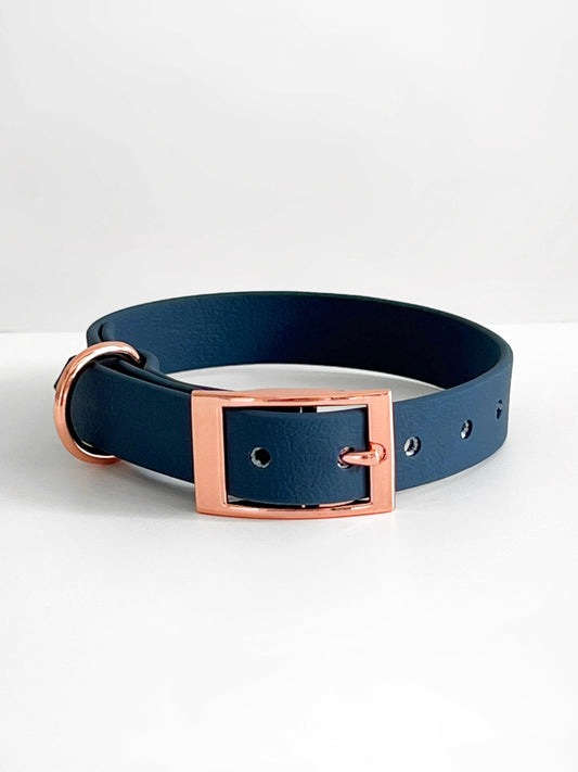 Navy and rose gold waterproof dog collar