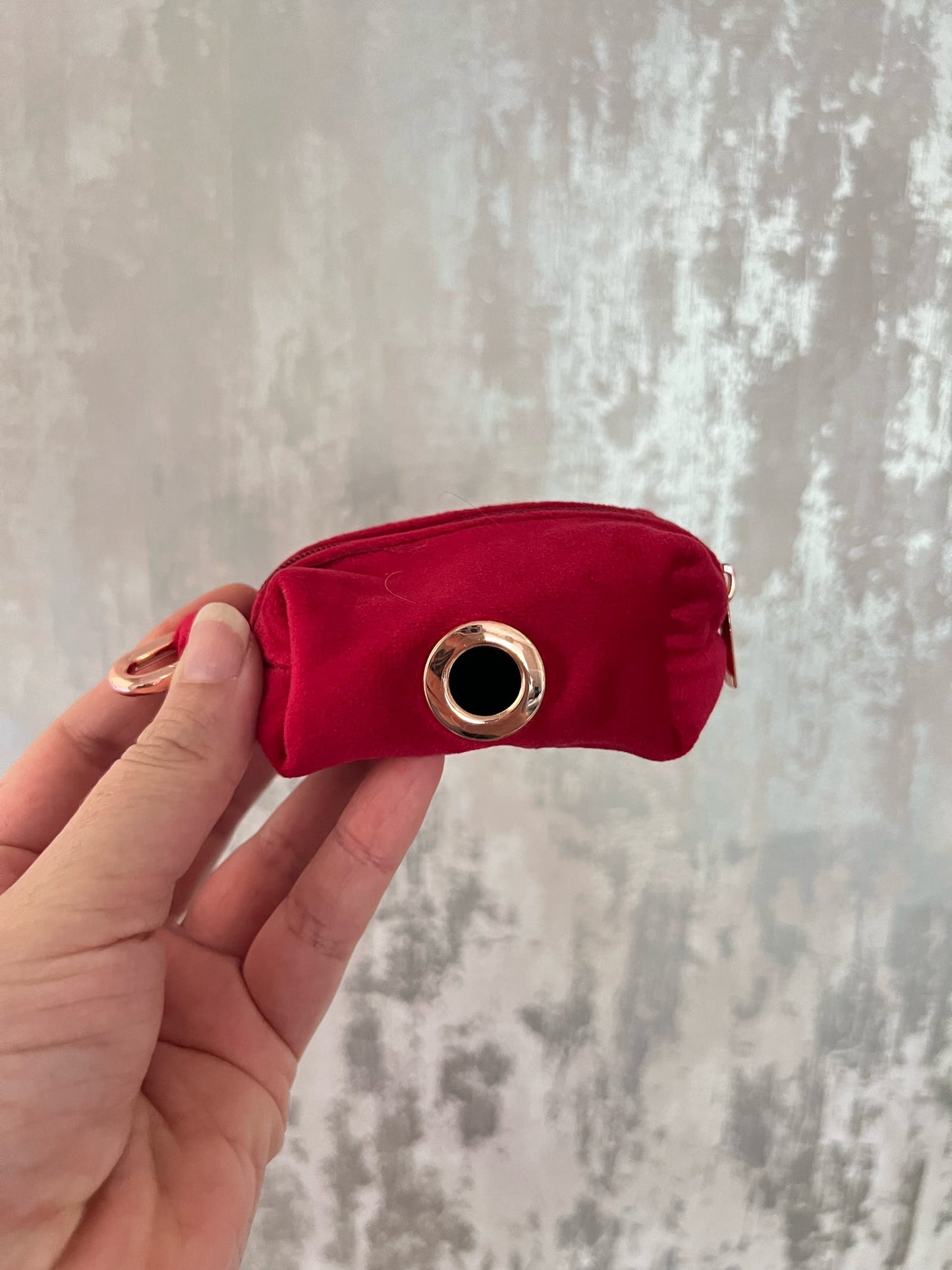 Poo Bag Holder | Fabric - Red/Rose Gold