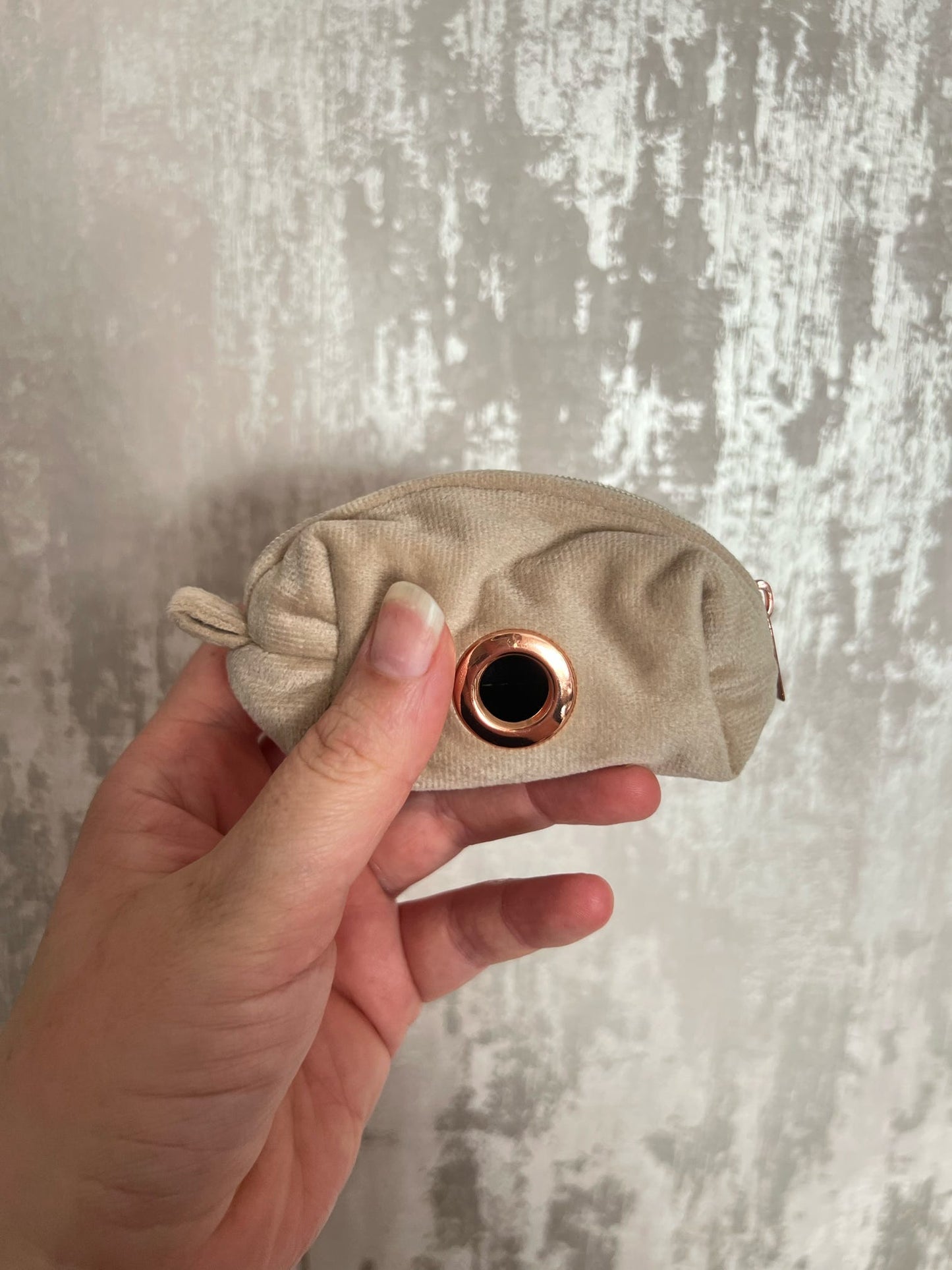 Poo Bag Holder | Fabric - Beige/ Rose Gold