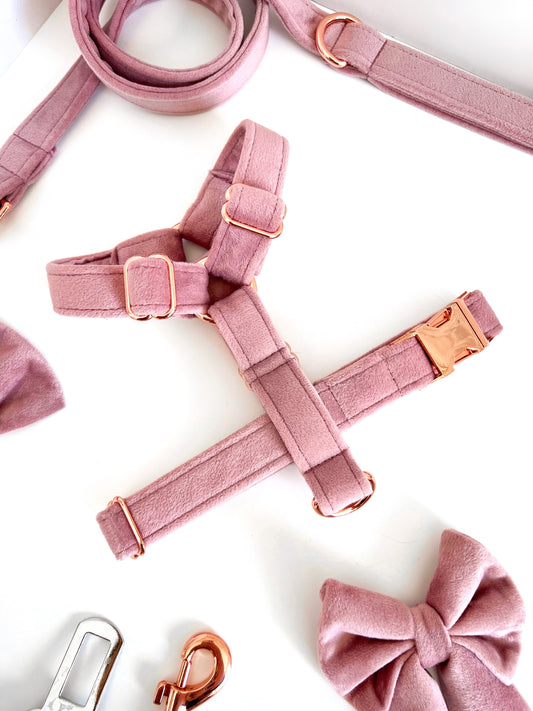 Light pink velvet dog harness - close up