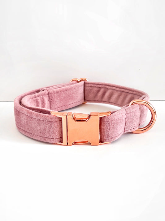 Pink velvet and rose gold dog collar