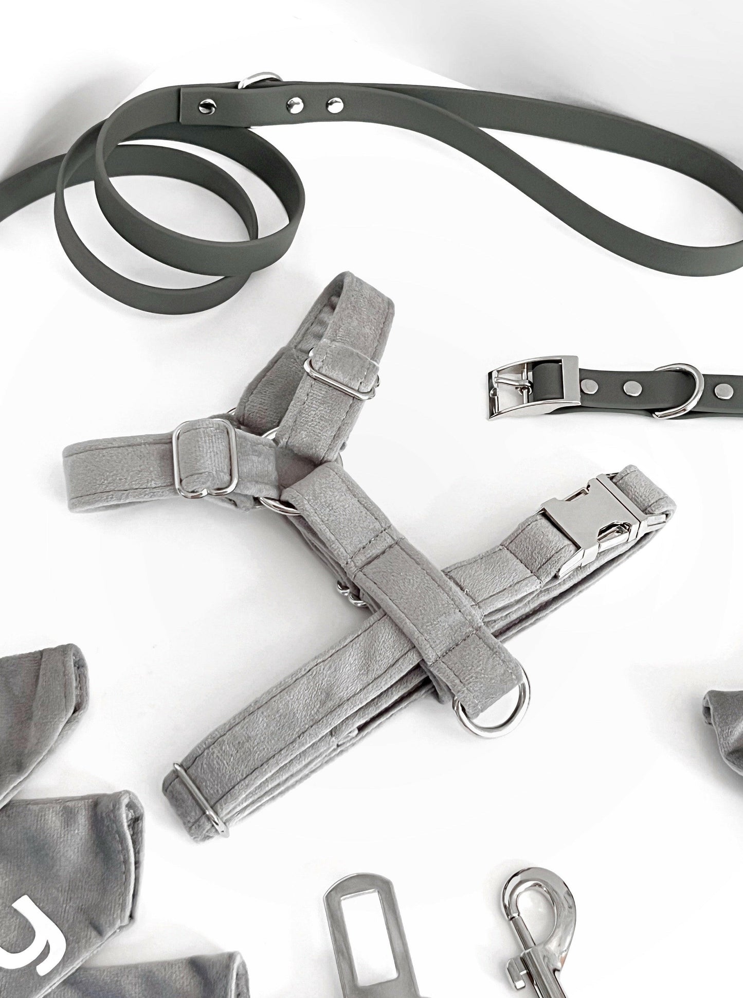 Grey velvet dog harness