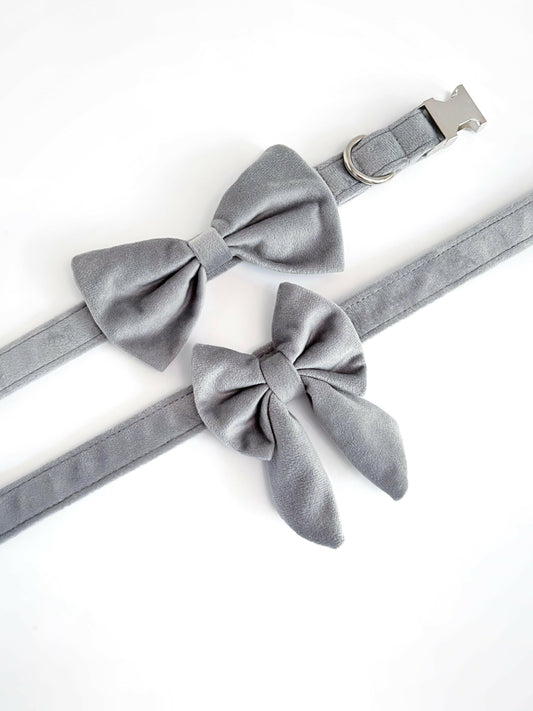 Grey velvet sailor bow and bowtie
