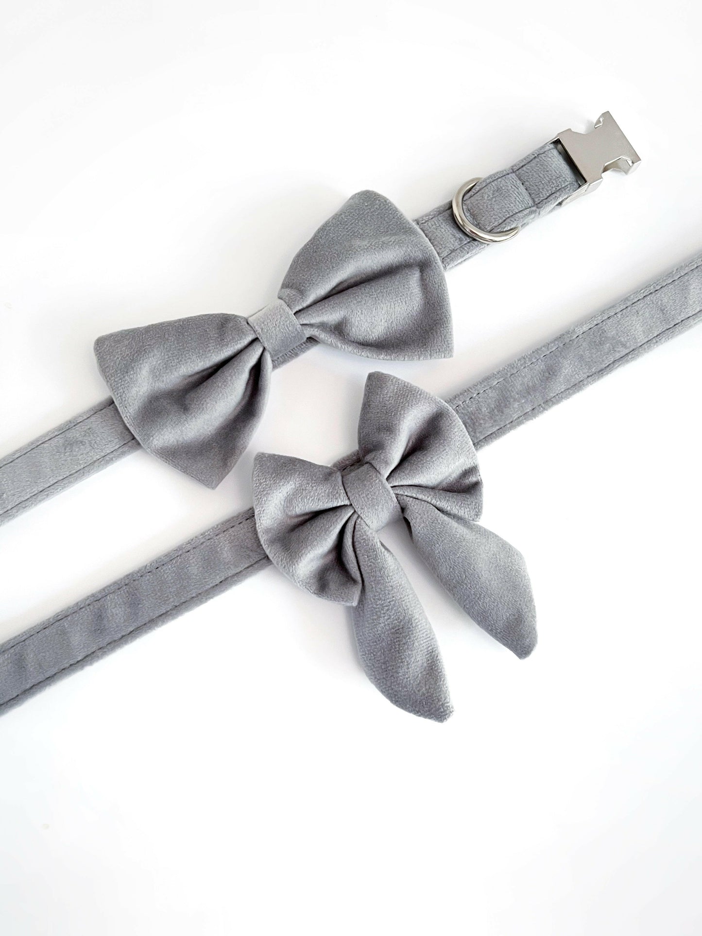 Grey velvet sailor bow and bowtie with matching collar