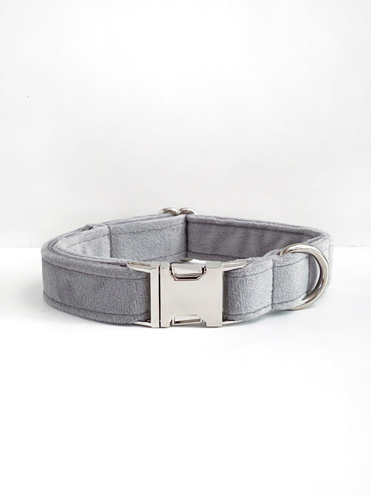 Grey velvet and silver dog collar