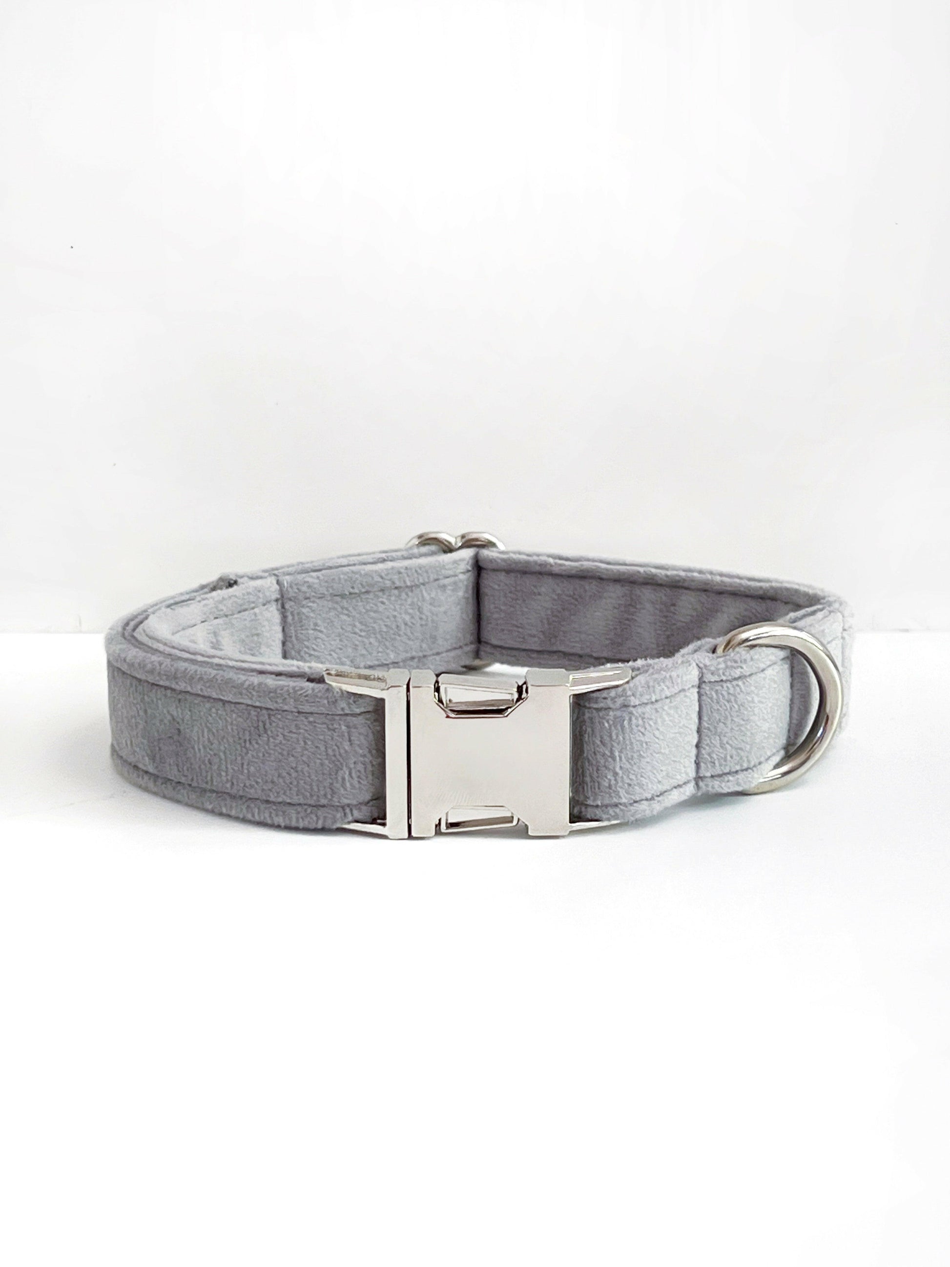 Grey velvet and silver dog collar