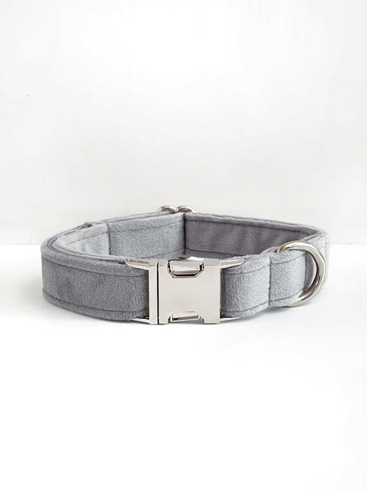 Grey velvet and silver dog collar