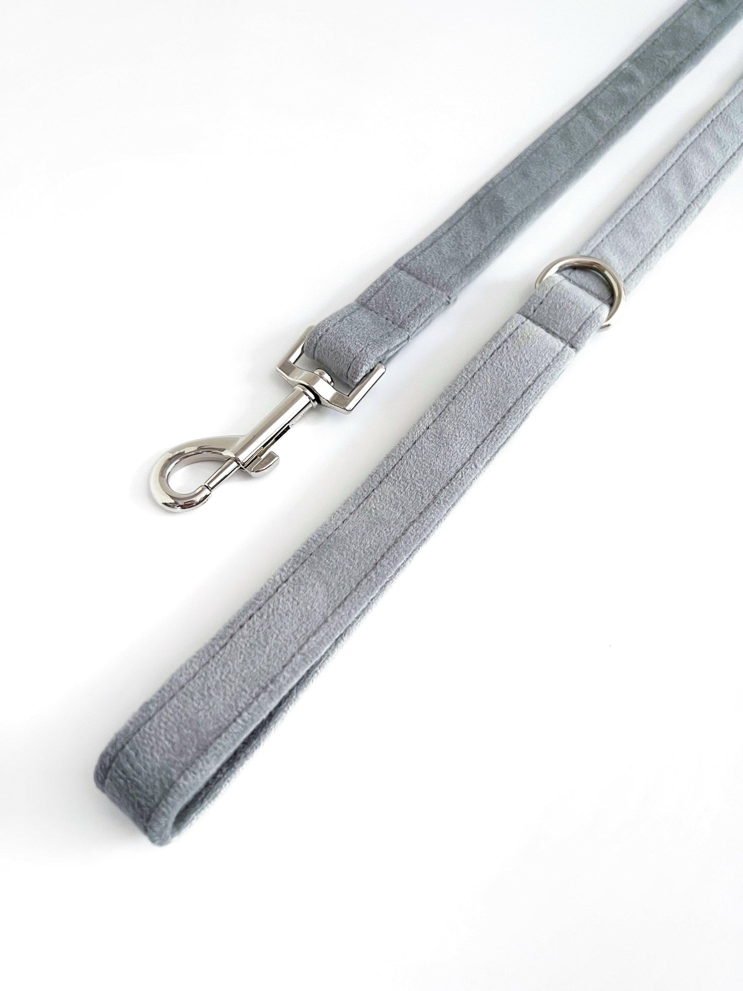 Grey velvet and silver dog lead