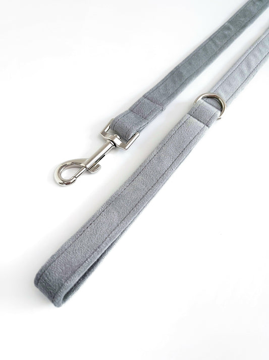 Grey velvet and silver dog lead