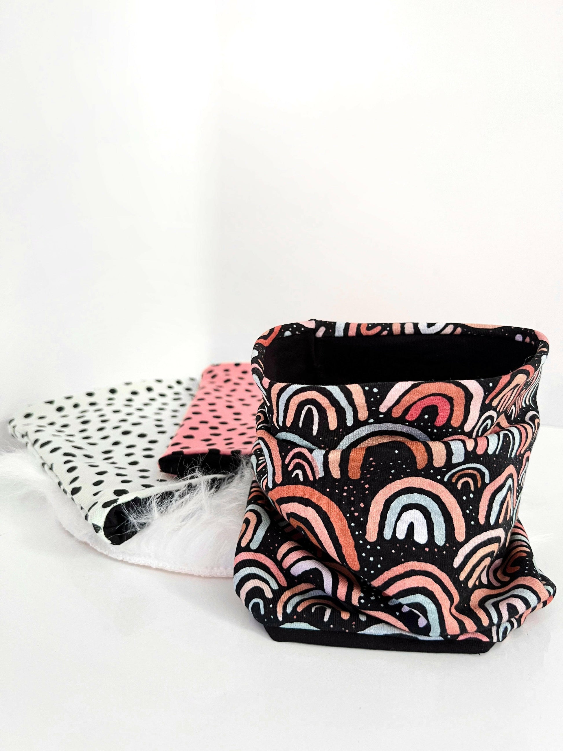 Black pastel rainbow dog food snood