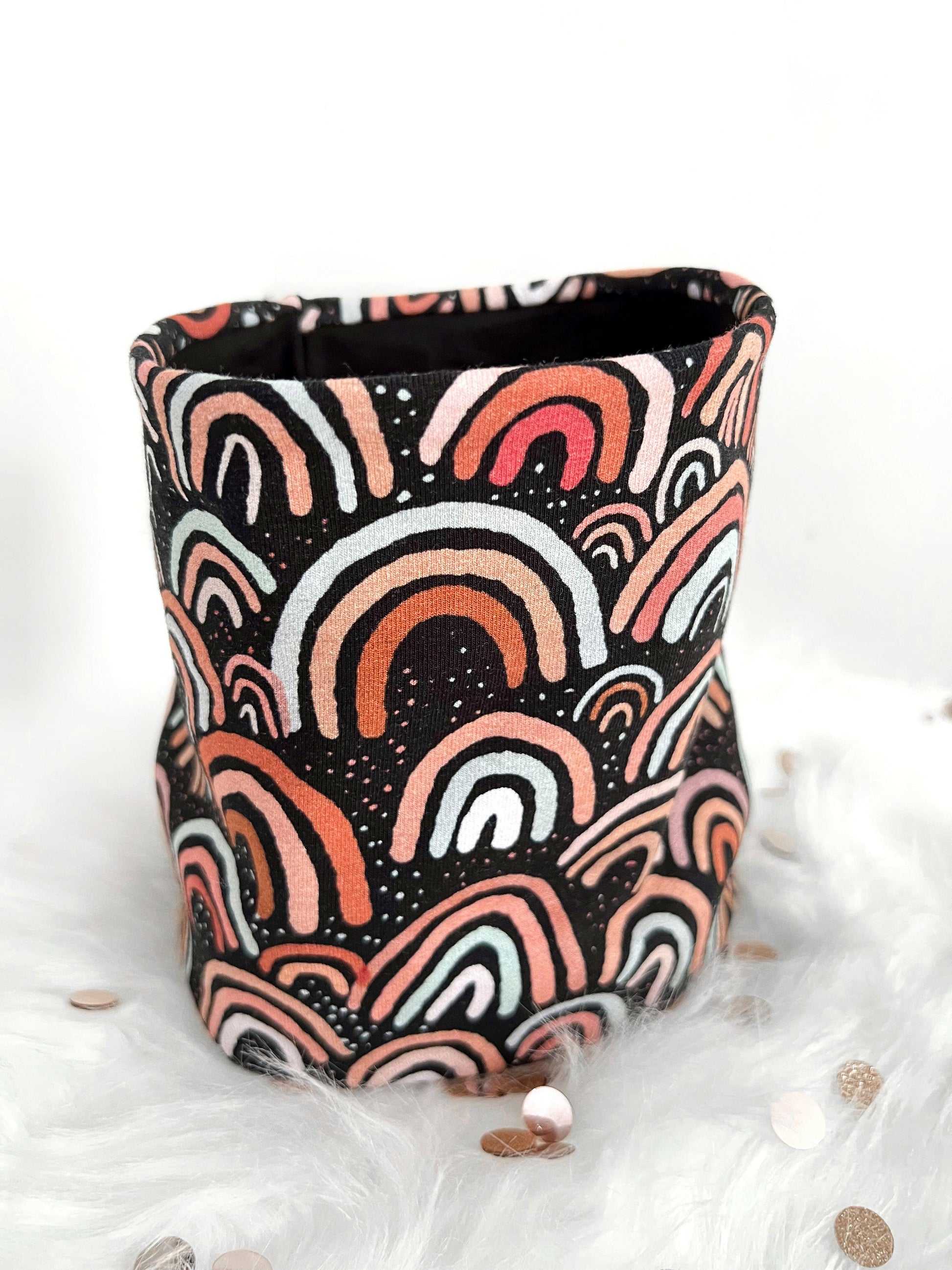 Black rainbow over ear feeding snood