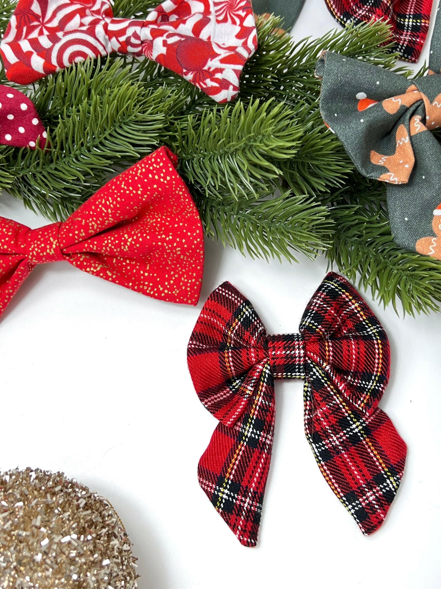Some of the festive dog bows we stock