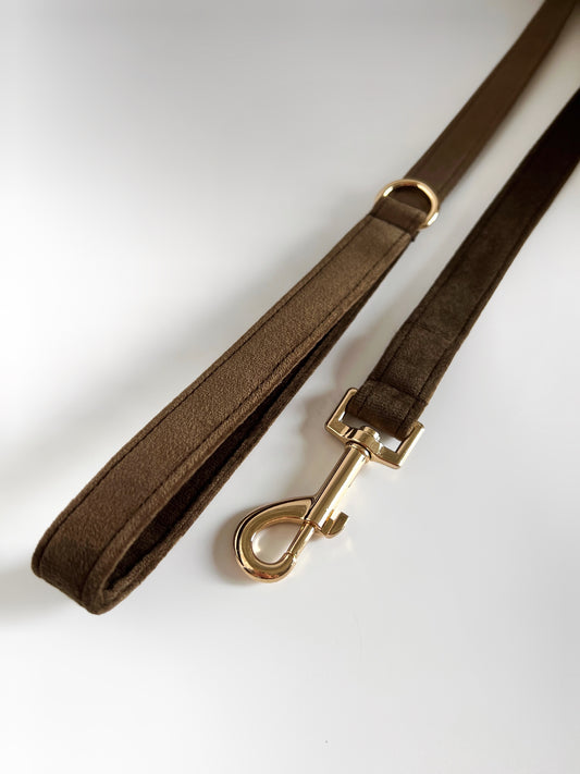 Brown velvet and gold dog lead