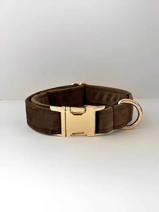 Brown and gold velvet dog collar