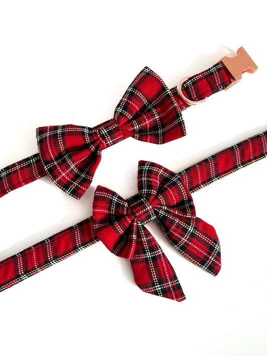 Red tartan dog bowtie and sailor bow
