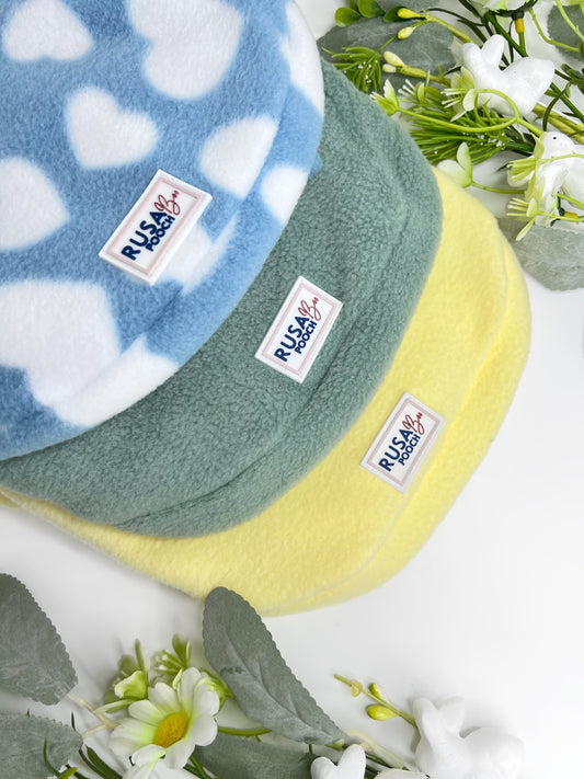 Blue hearts, sage and lemon polar fleeces for dogs