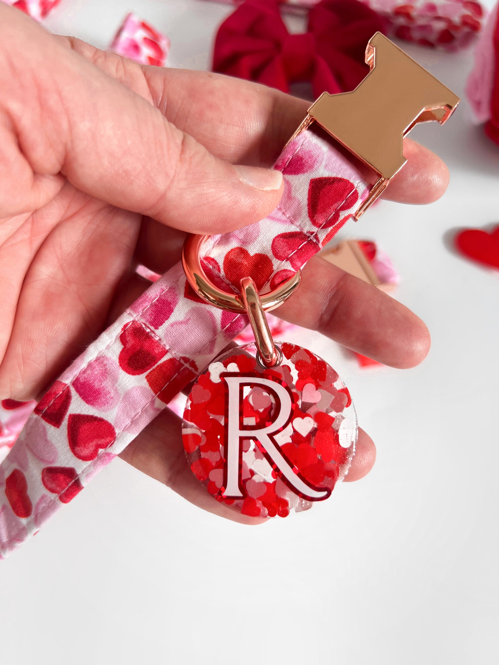 Puppy love heart resin tag with matching valentines collar