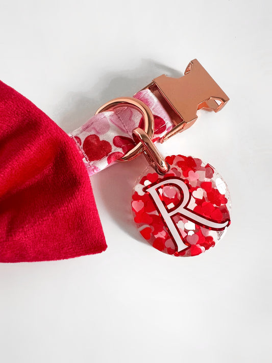 Puppy love hearts dog tag on matching collar