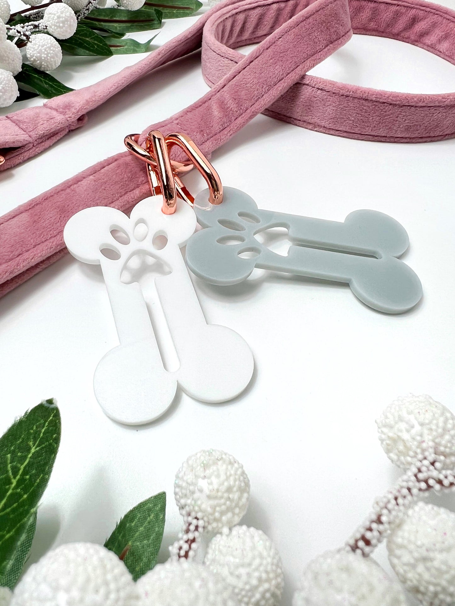 Pink velvet lead and poo bag holders