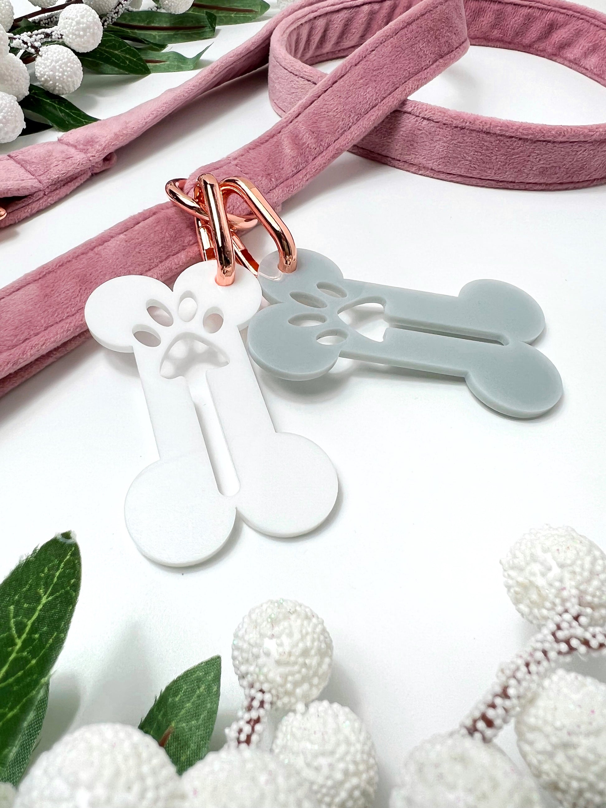 Pink velvet lead and poo bag holders