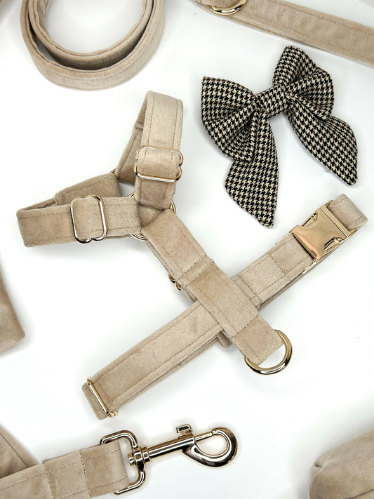 Beige velvet strap dog harness