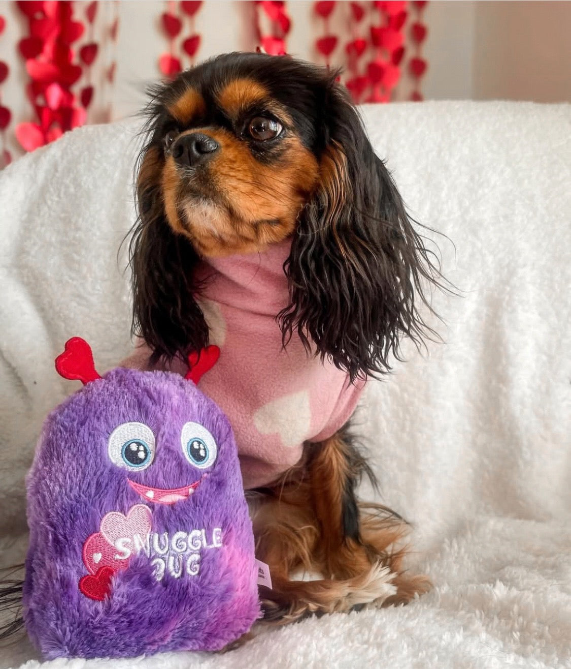 Cavalier wearing light pink heart print sleeveless fleece