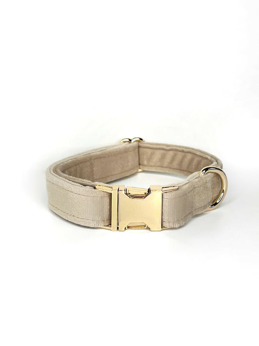 Beige velvet dog collar