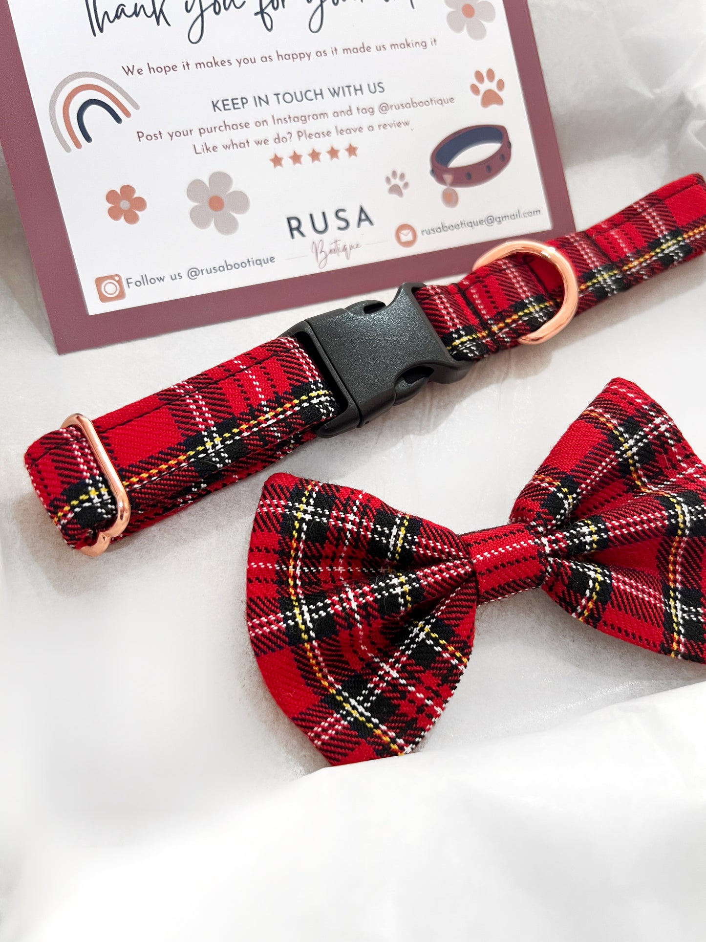 Customer order- red tartan bow and collar