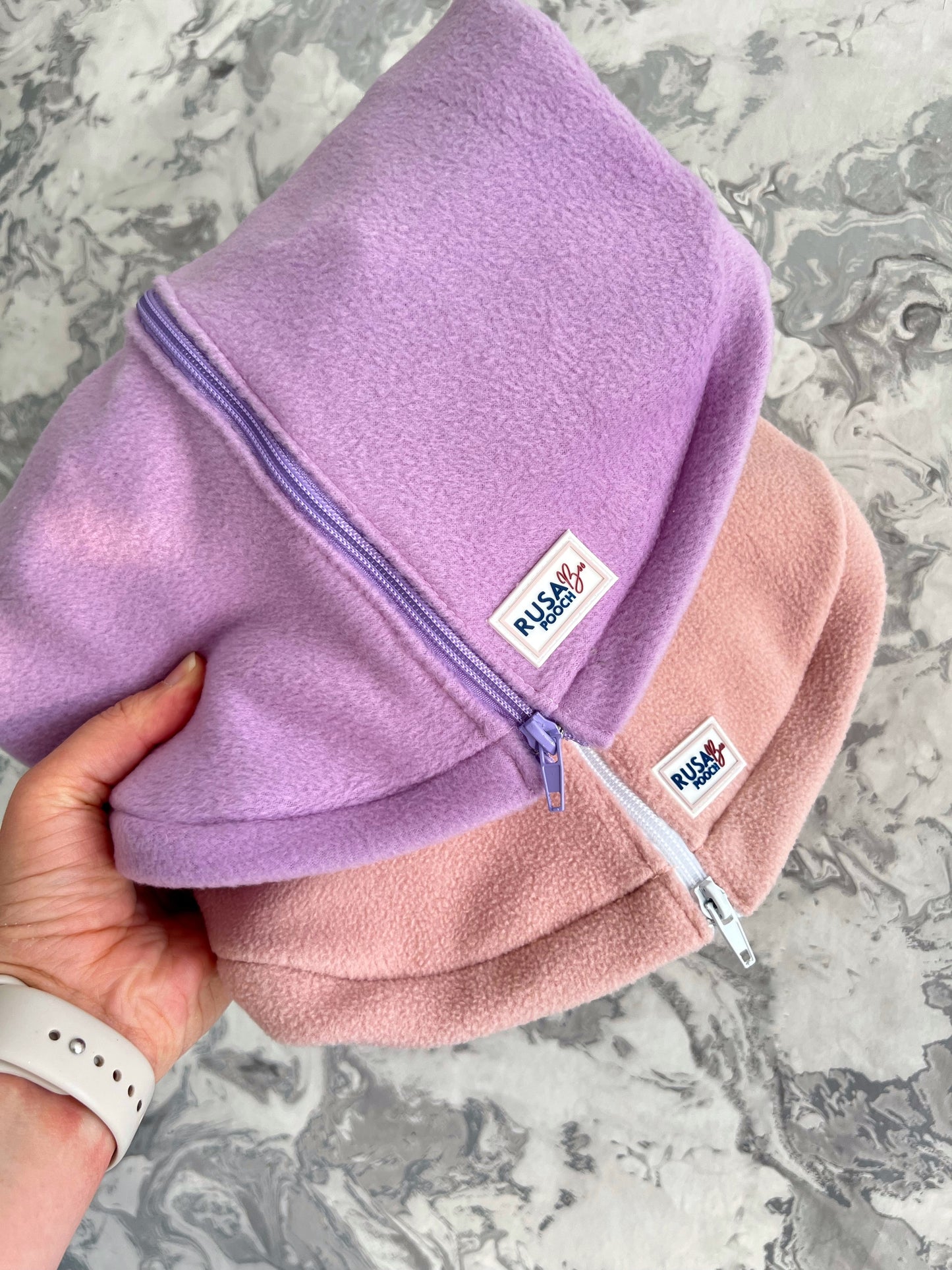 Lilac and peach zip up fleeces