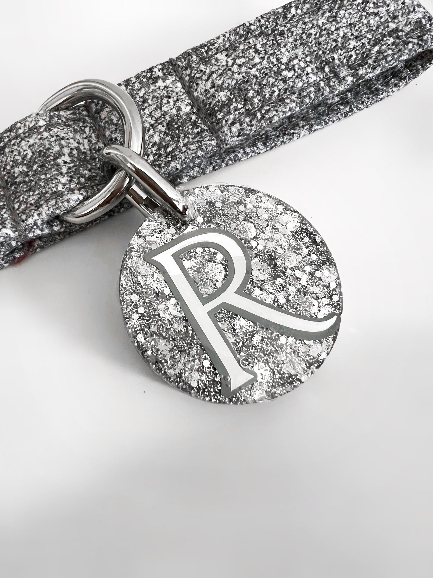 Silver glitter ID tag for dogs