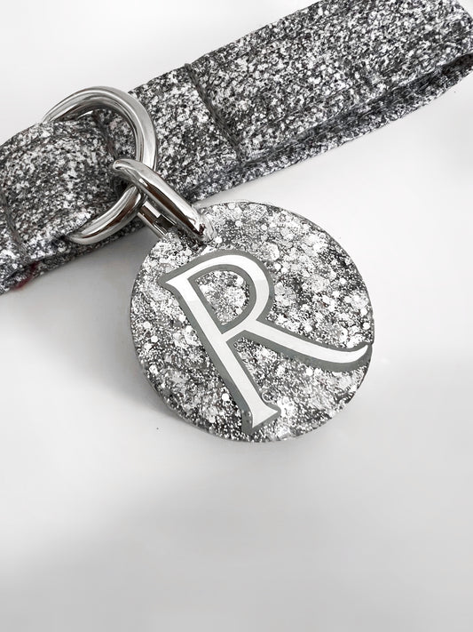 Silver glitter ID tag for dogs