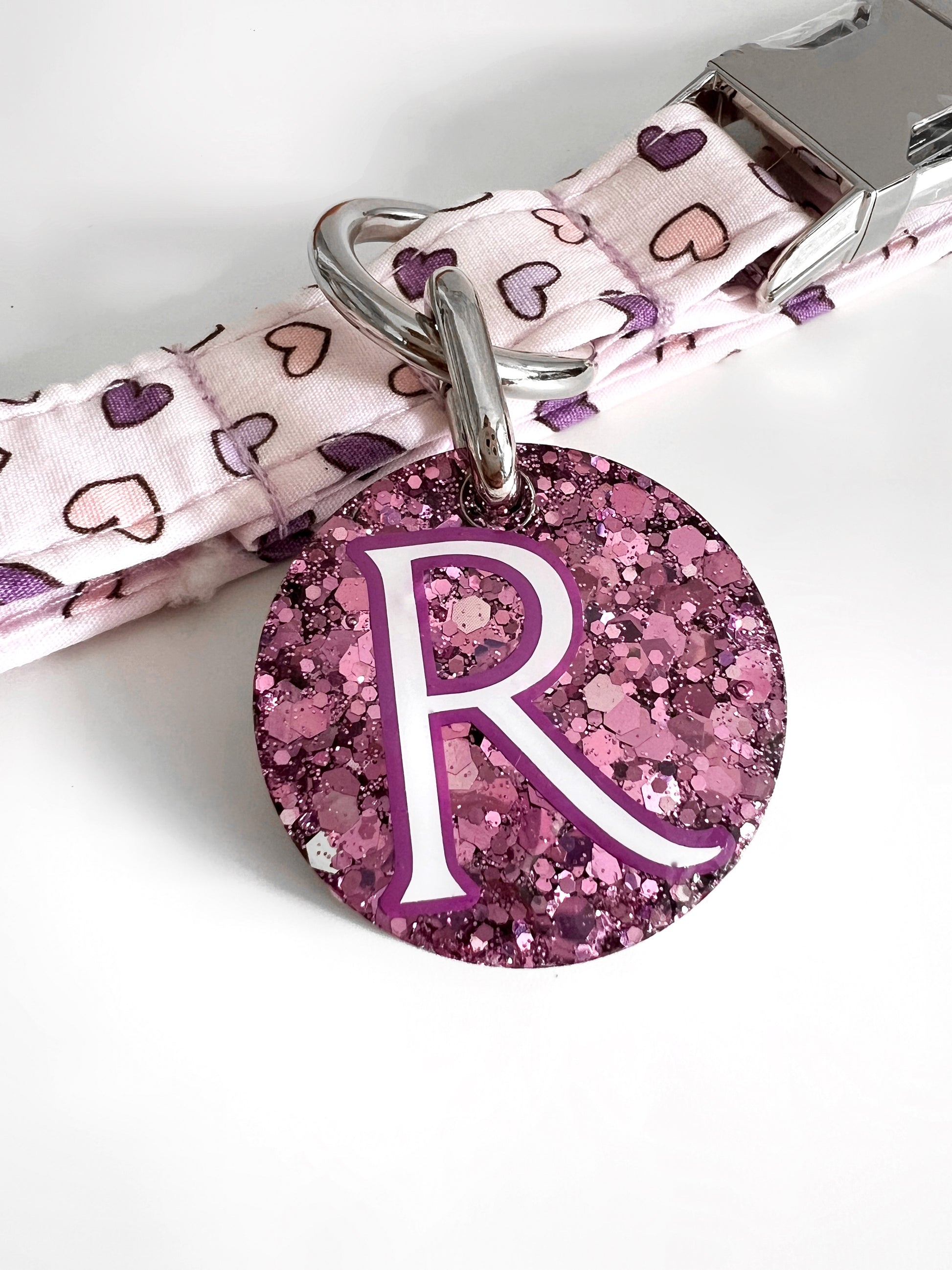 Lilac purple personalised glitter dog tag
