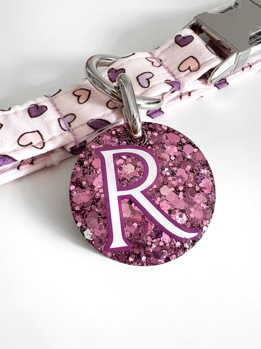 Lilac purple personalised glitter dog tag