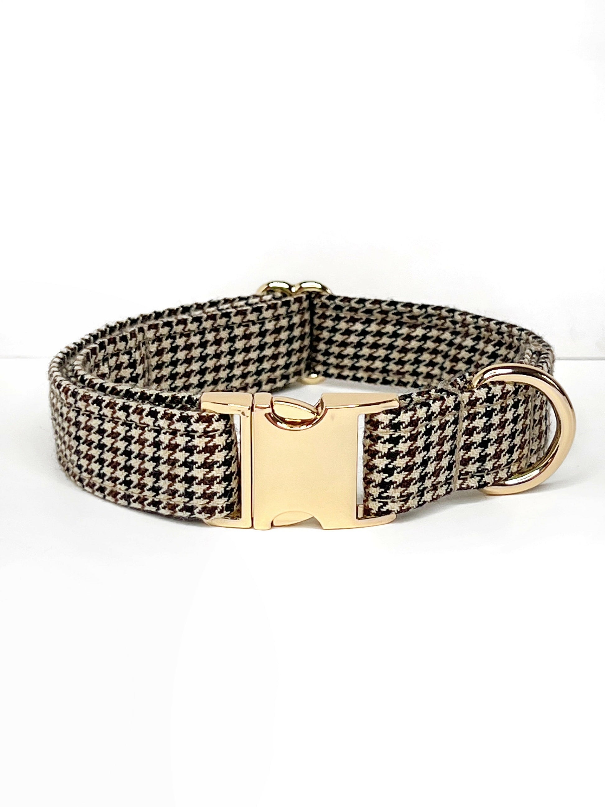 Brown checked houndstooth dog collar