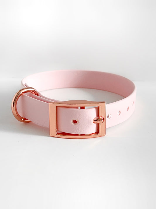 Baby pink and rose gold waterproof dog collar