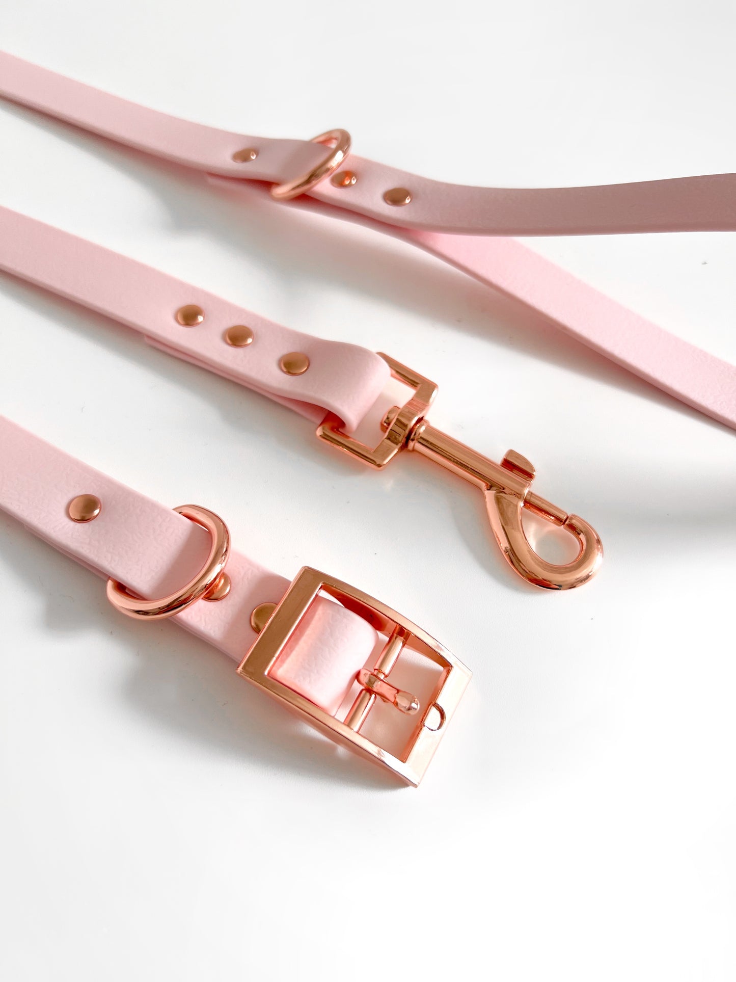 Light pink waterproof dog collar and lead
