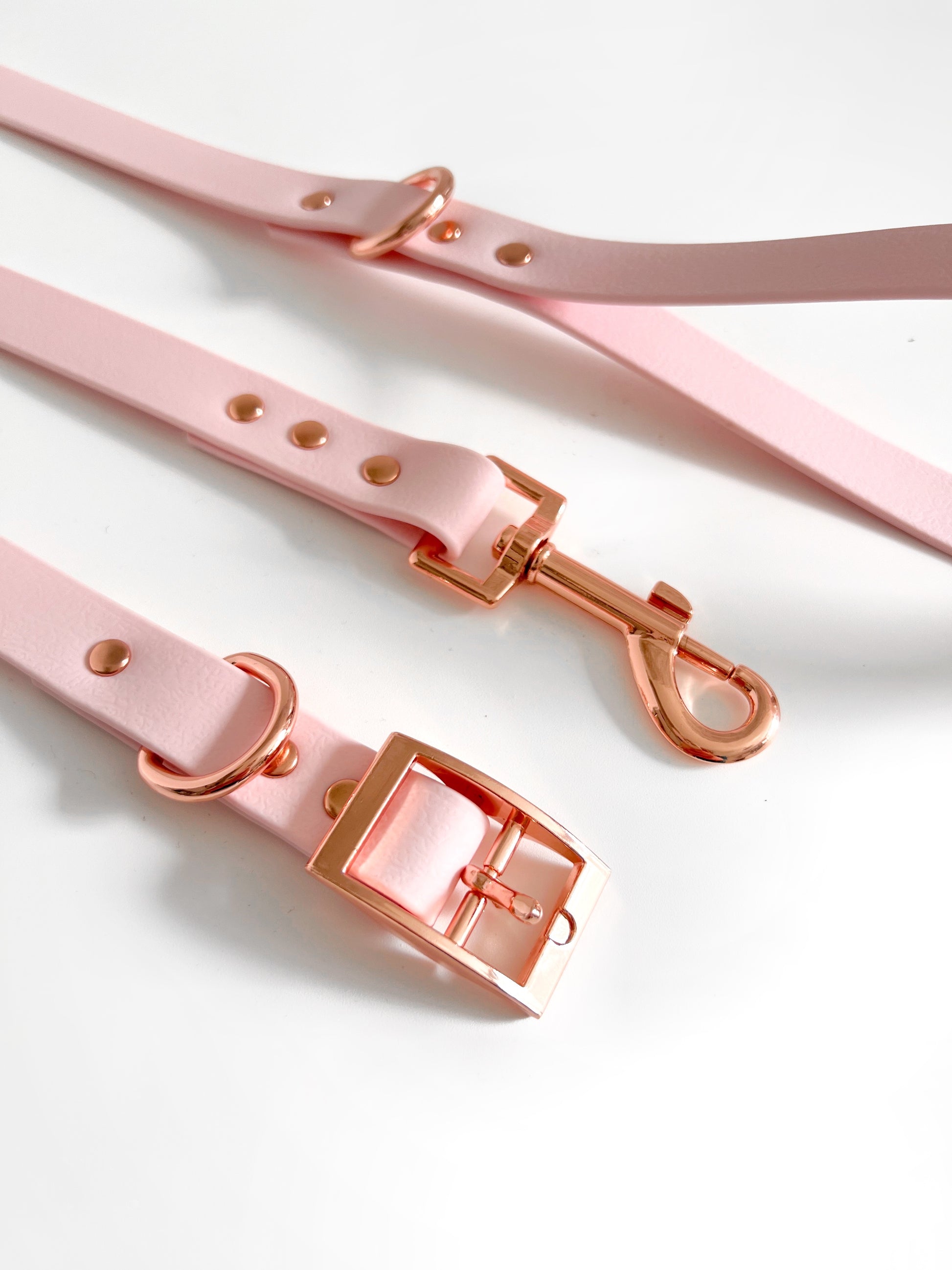 Light pink waterproof dog collar and lead