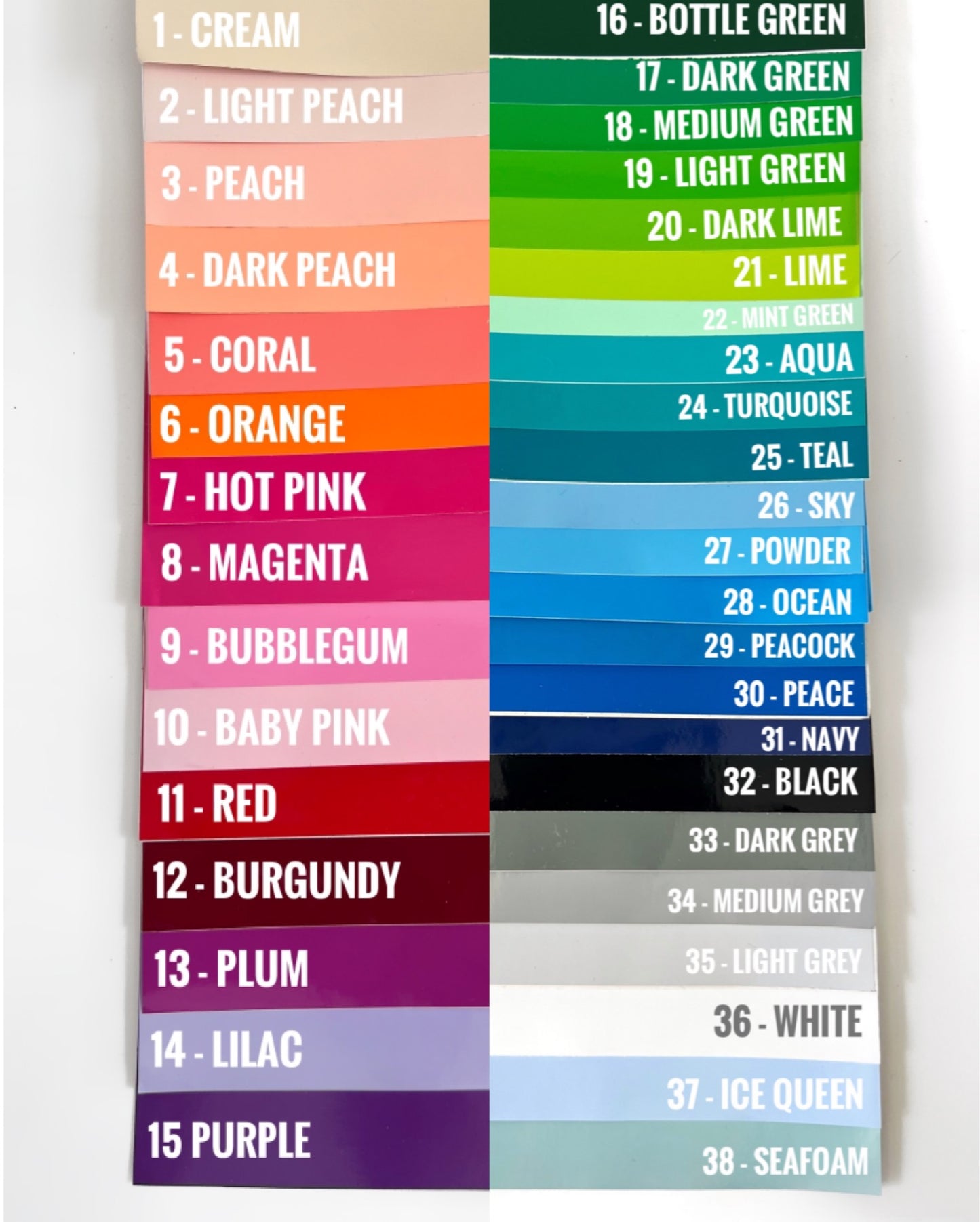 All the colours of vinyl we stock for personalised tags