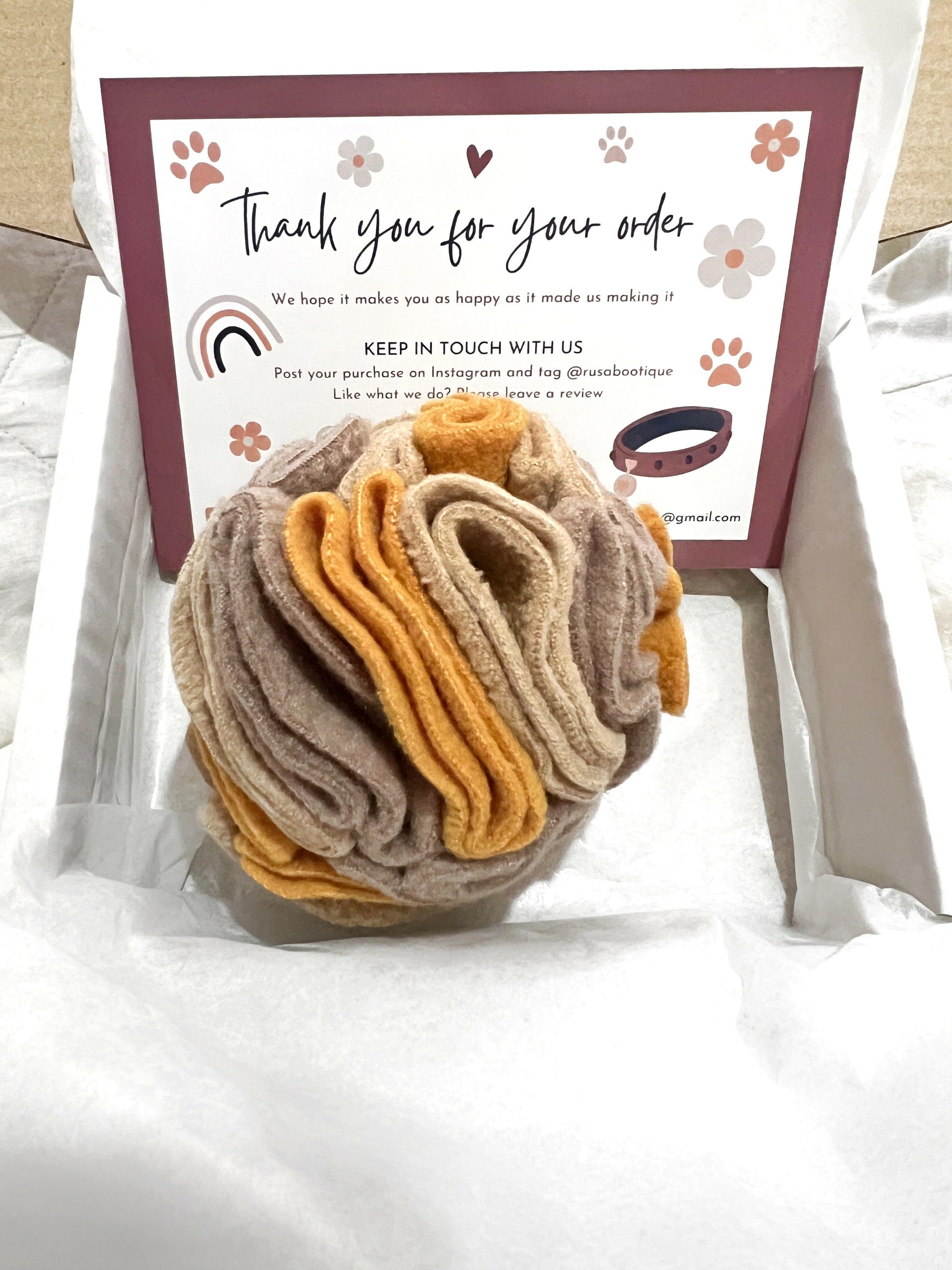Customer order - mustard and beige small snuffle ball