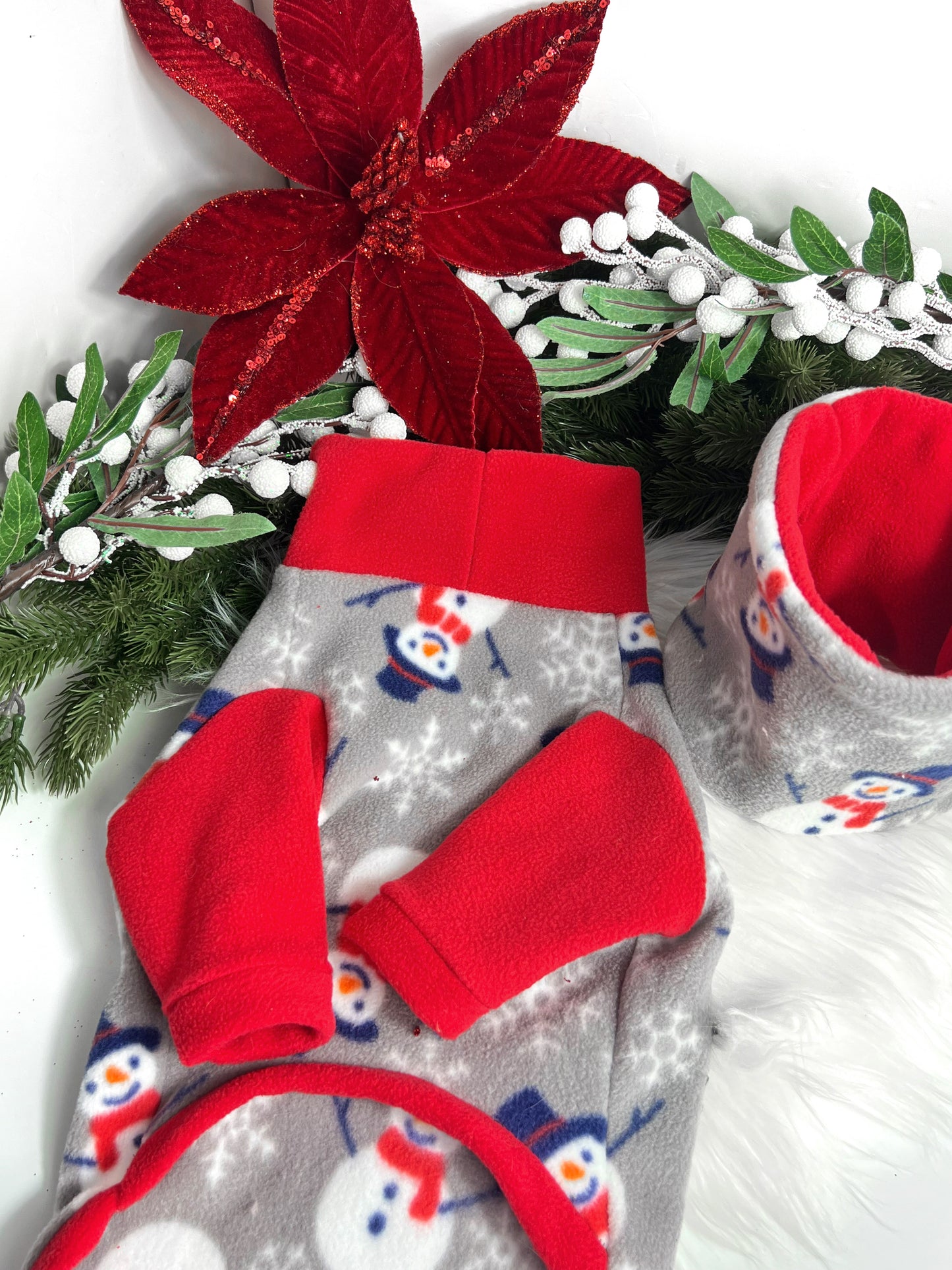 Red and grey snowman fleece