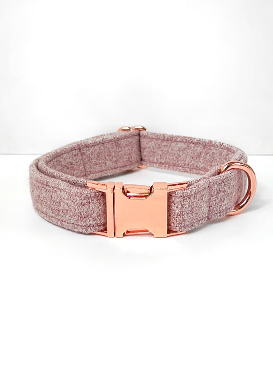 Pink tweed and rose gold dog collar