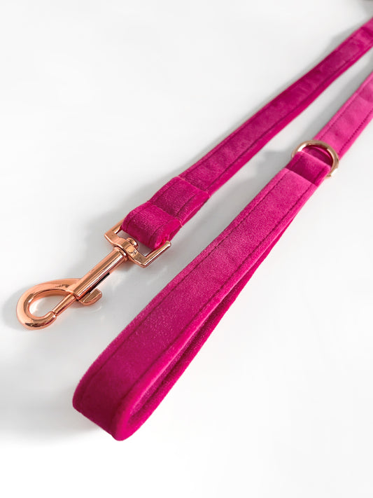 Hot pink and rose gold velvet dog lead